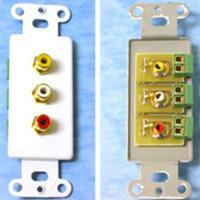 Decorative Yellow/Red/White Triple RCA Wall Plate Insert - White