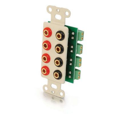 Decorative 4-Pair Low Profile Banana Jack Wall Plate Insert - Ivory