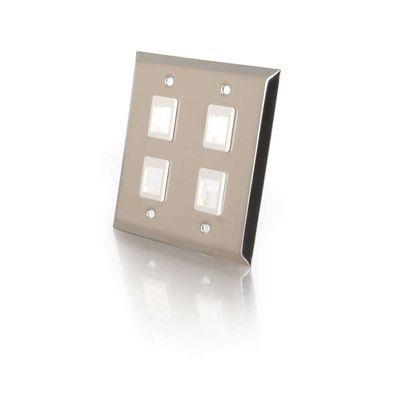 4-Port Double Gang Multimedia Keystone Wall Plate - Stainless Steel