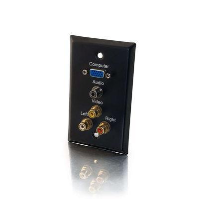Single Gang HD15 VGA, 3.5mm, Composite Video, Stereo Audio Wall Plate - Black