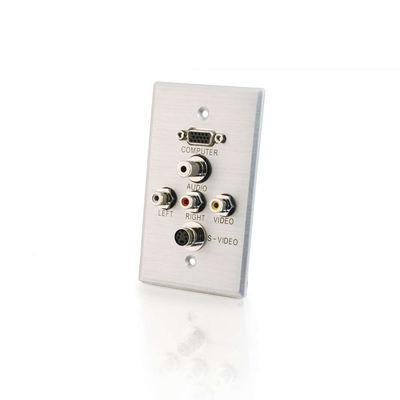 Single Gang HD15 VGA (Top), 3.5mm, S-Video, Composite Video, Stereo Audio Wall Plate - Brushed Aluminum
