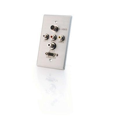 Single Gang HD15 VGA (Bottom), 3.5mm, S-Video, Composite Video, Stereo Audio Wall Plate - Brushed Aluminum
