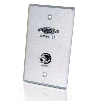 Single Gang HD15 VGA, 3.5mm Wall Plate - Brushed Aluminum