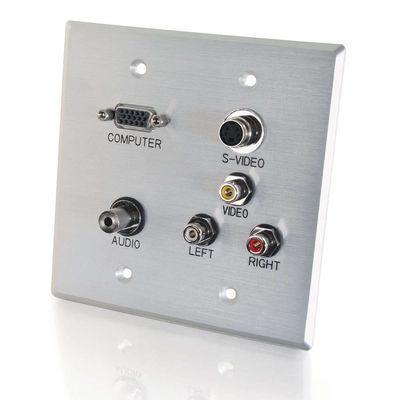 Double Gang HD15 VGA, 3.5mm, Composite Video, Stereo Audio, S-Video Wall Plate - Brushed Aluminum