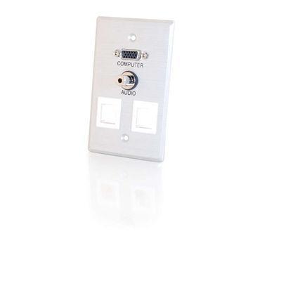 Single Gang HD15, 3.5mm, (2) Keystone Wall Plate - Brushed Aluminum