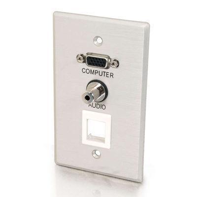 Single Gang HD15, 3.5mm, (1) Keystone Wall Plate - Brushed Aluminum
