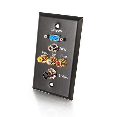 Single Gang HD15 VGA, 3.5mm, S-Video, RCA Audio/Video Wall Plate - Black