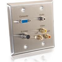 Double Gang HD15 VGA, 3.5mm, S-Video, RCA Audio/Video Wall Plate - Stainless Steel