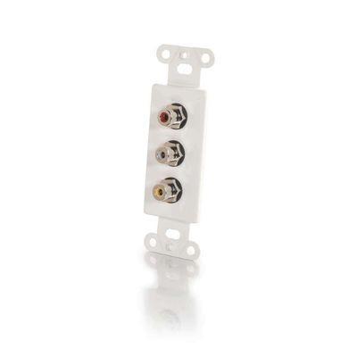 Decorative Yellow/Red/White Triple RCA Pass Through Wall Plate Insert - White