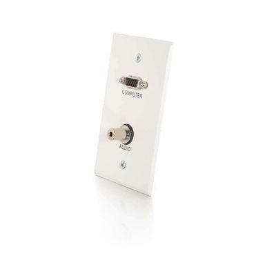 Single Gang HD15 VGA, 3.5mm Wall Plate - White Brushed Aluminum