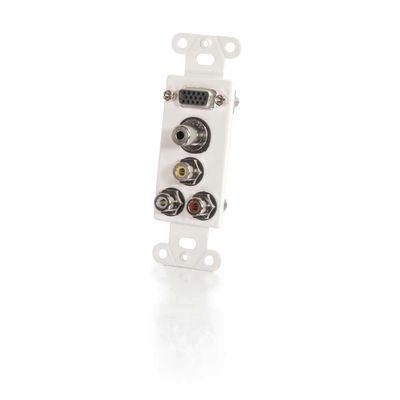 Decorative HD15 VGA, 3.5mm, Composite Video, Stereo Audio Wall Plate Insert - White