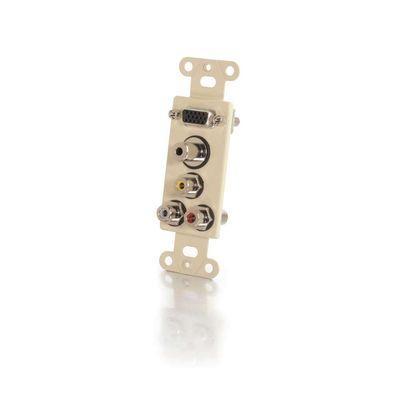 Decorative HD15 VGA, 3.5mm, Composite Video, Stereo Audio Wall Plate Insert - Ivory