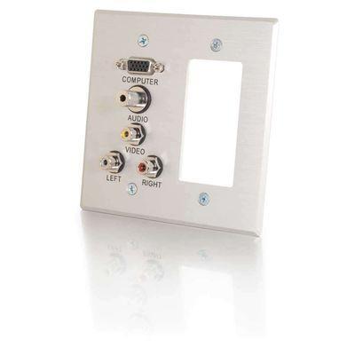 Double Gang HD15, 3.5mm, RCA Audio/Video, Decora(R)-Style Cut-Out Wall Plate - Brushed Aluminum