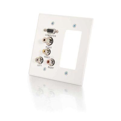 Double Gang HD15, 3.5mm, RCA Audio/Video, Decora(R)-Style Cut-Out Wall Plate - White Brushed Aluminum