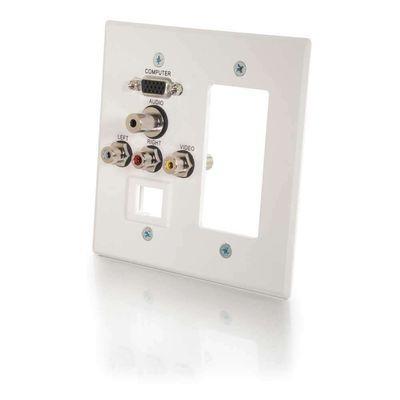 Double Gang HD15, 3.5mm, RCA Audio/Video, Keystone, Decora(R)-Style Cut-Out Wall Plate - White Brushed Aluminum
