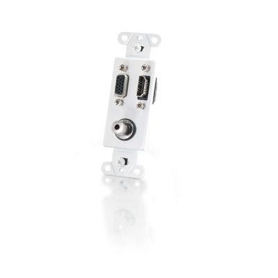 Decorative HDMI, HD15 VGA, 3.5mm Wall Plate Insert - White