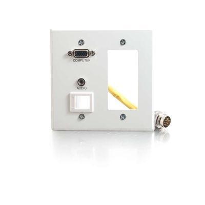 RapidRun(R) Double Gang Integrated HD15, 3.5mm, Decora(R)-Style Cut-Out Wall Plate - White Brushed Aluminum