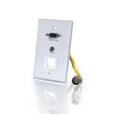 RapidRun(R) Single Gang Integrated HD15, 3.5mm, Keystone Wall Plate - Brushed Aluminum