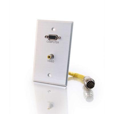 RapidRun(R) Single Gang Integrated HD15, Composite Video Wall Plate - Brushed Aluminum