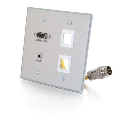 RapidRun(R) Double Gang Integrated HD15, 3.5mm, Two Keystone Wall Plate - Brushed Aluminum