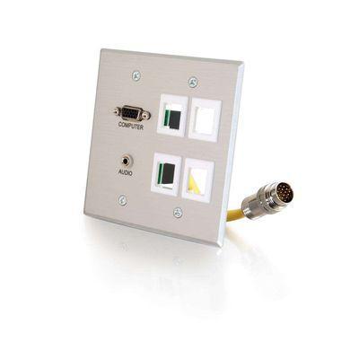RapidRun(R) Double Gang Integrated HD15, 3.5mm, Four Keystone Wall Plate - Brushed Aluminum