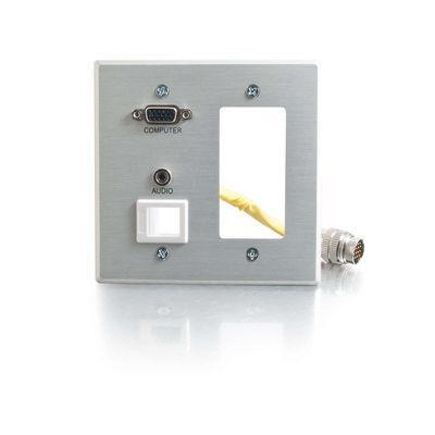 RapidRun(R) Double Gang Integrated HD15, 3.5mm, Decora(R)-Style Cut-Out Wall Plate - Brushed Aluminum